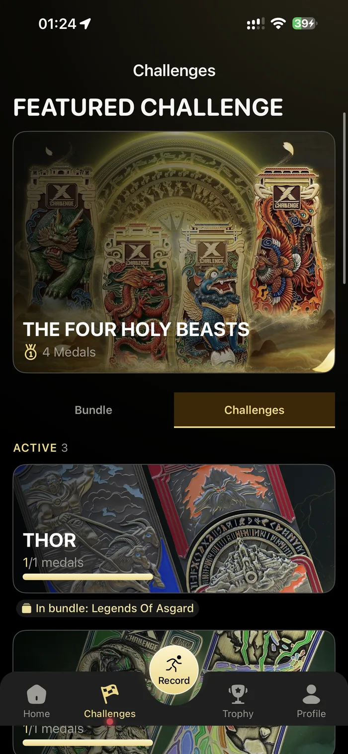 The Challenges tab showing single challenges, with Thor at one of one medals