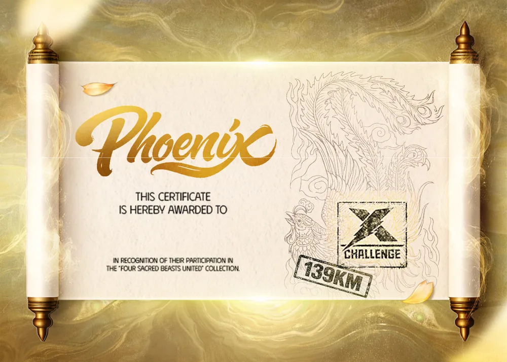 The Phoenix finisher certificate, themed to the Phoenix medal, marking the 139 km challenge