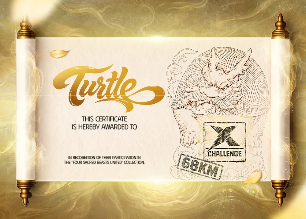 The Turtle finisher certificate, themed to the Turtle medal, marking the 68 km challenge